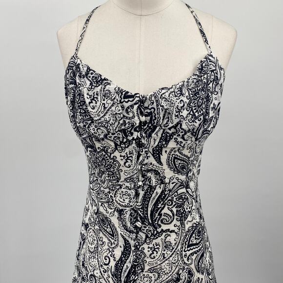 Zara Midi Dress Paisley Printed Halter Neck Button Down Black & White Womens XS - Picture 2 of 10